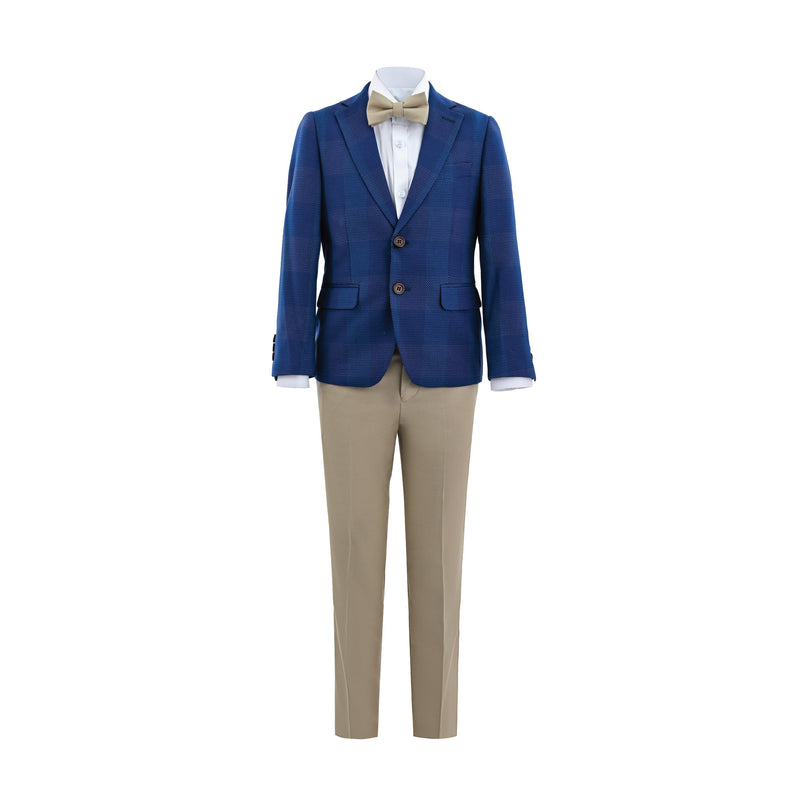kids atelier moustache Blue Check Blazer Set