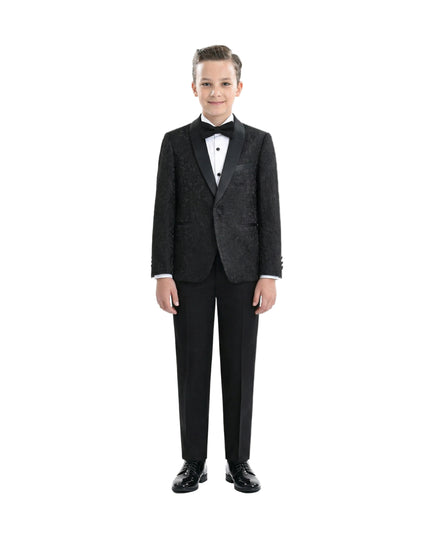 kids atelier moustache Textured Suit Set with Satin Lapels