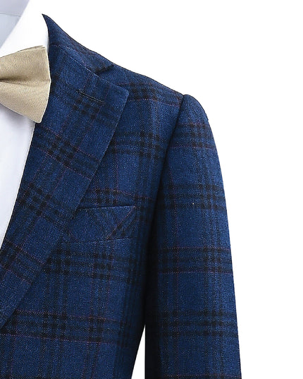 kids atelier moustache Blue Plaid Suit with Beige Accents