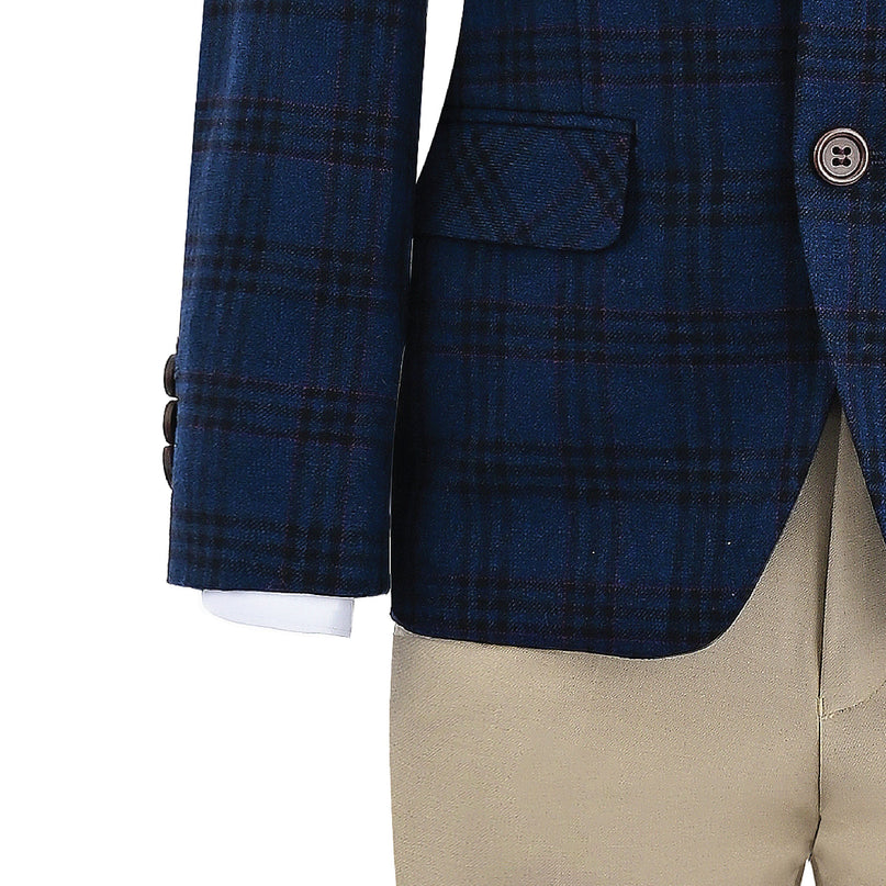 kids atelier moustache Blue Plaid Suit with Beige Accents