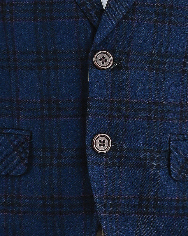kids atelier moustache Blue Plaid Suit with Beige Accents