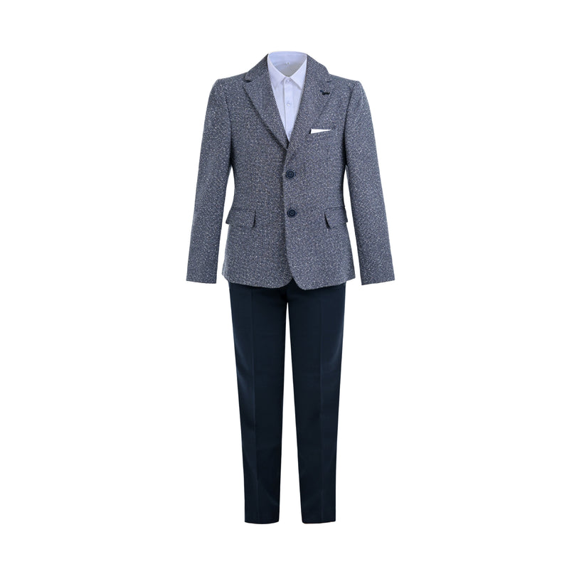 kids atelier moustache Blue Jack Textured Blazer Suit Set