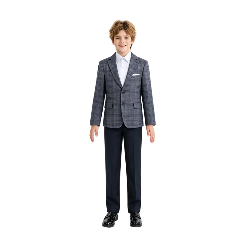 kids atelier moustache Navy Gabriel Plaid Blazer Suit Set
