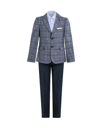 kids atelier moustache Navy Gabriel Plaid Blazer Suit Set