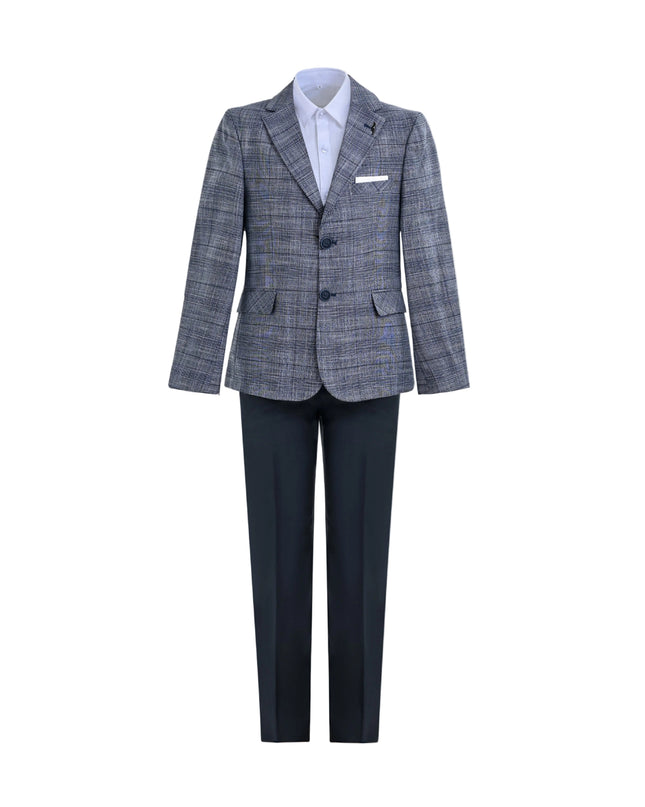 kids atelier moustache Navy Gabriel Plaid Blazer Suit Set