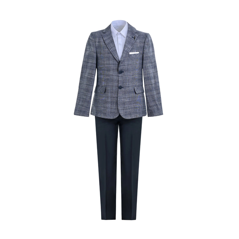 kids atelier moustache Navy Gabriel Plaid Blazer Suit Set