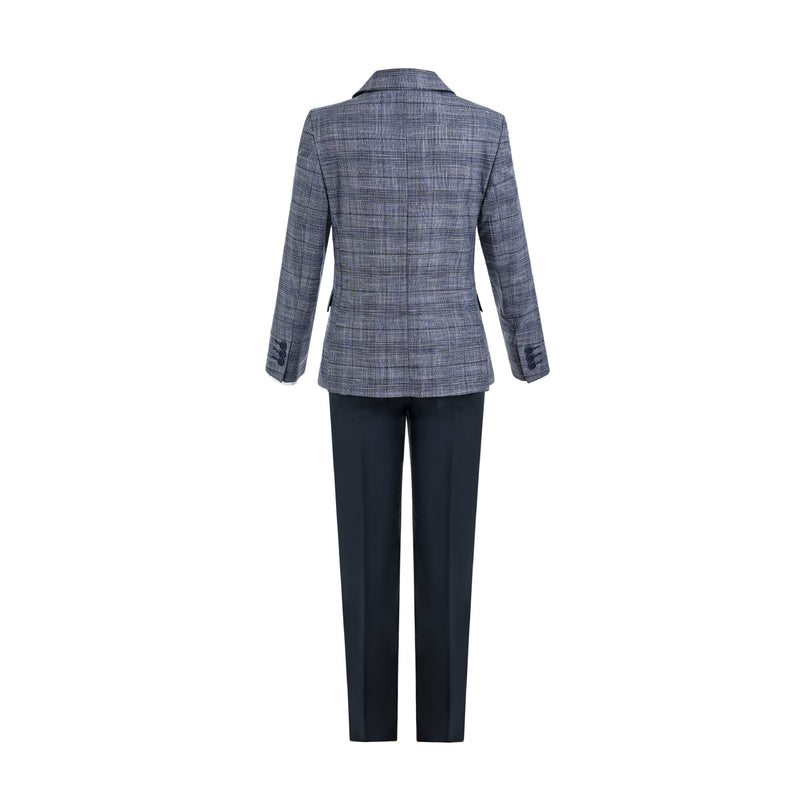 kids atelier moustache Navy Gabriel Plaid Blazer Suit Set