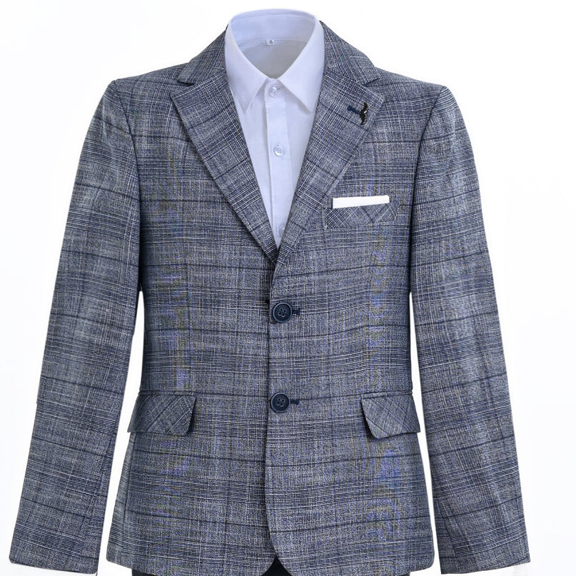 kids atelier moustache Navy Gabriel Plaid Blazer Suit Set