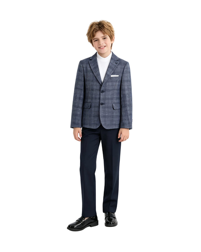 kids atelier moustache Navy Gabriel Plaid Blazer Suit Set