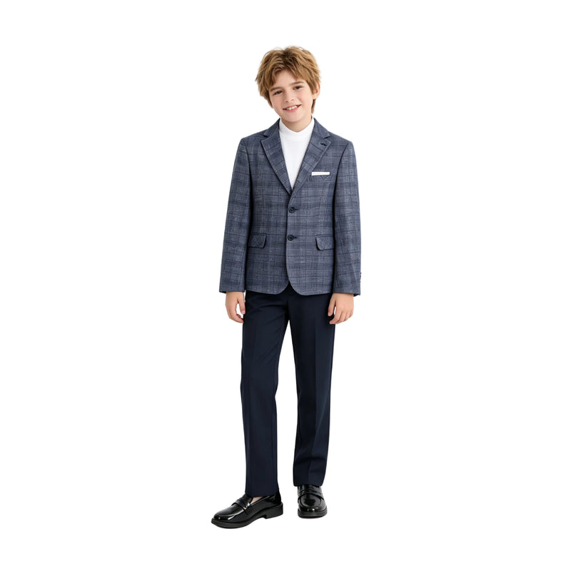 kids atelier moustache Navy Gabriel Plaid Blazer Suit Set
