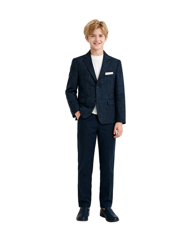 kids atelier moustache Blue Benjamin Textured Pattern Blazer Suit Set