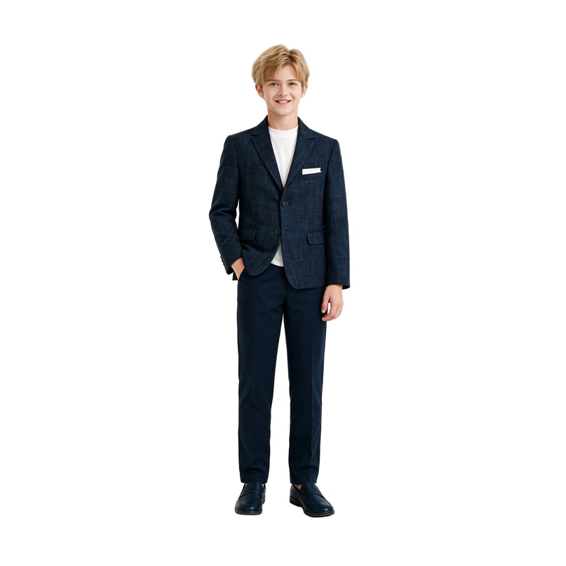 kids atelier moustache Blue Benjamin Textured Pattern Blazer Suit Set