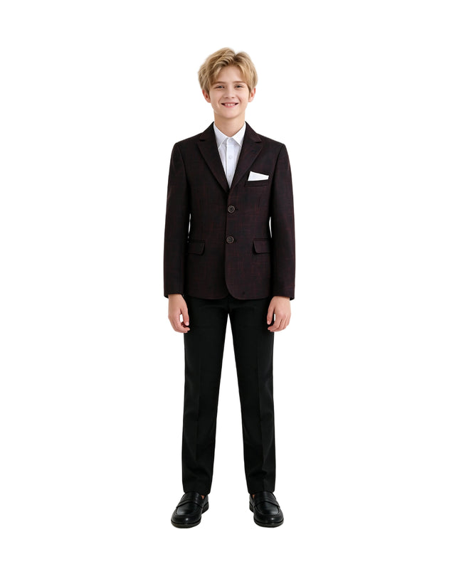 kids atelier moustache Burgundy Alexander Checked Pattern Blazer Suit Set