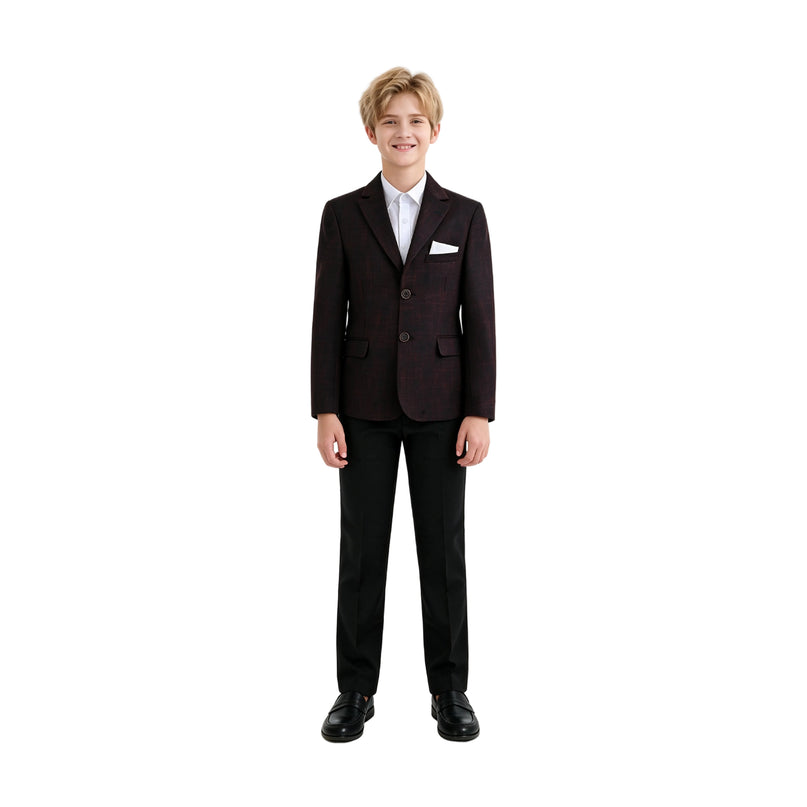 kids atelier moustache Burgundy Alexander Checked Pattern Blazer Suit Set