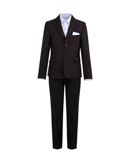 kids atelier moustache Burgundy Alexander Checked Pattern Blazer Suit Set
