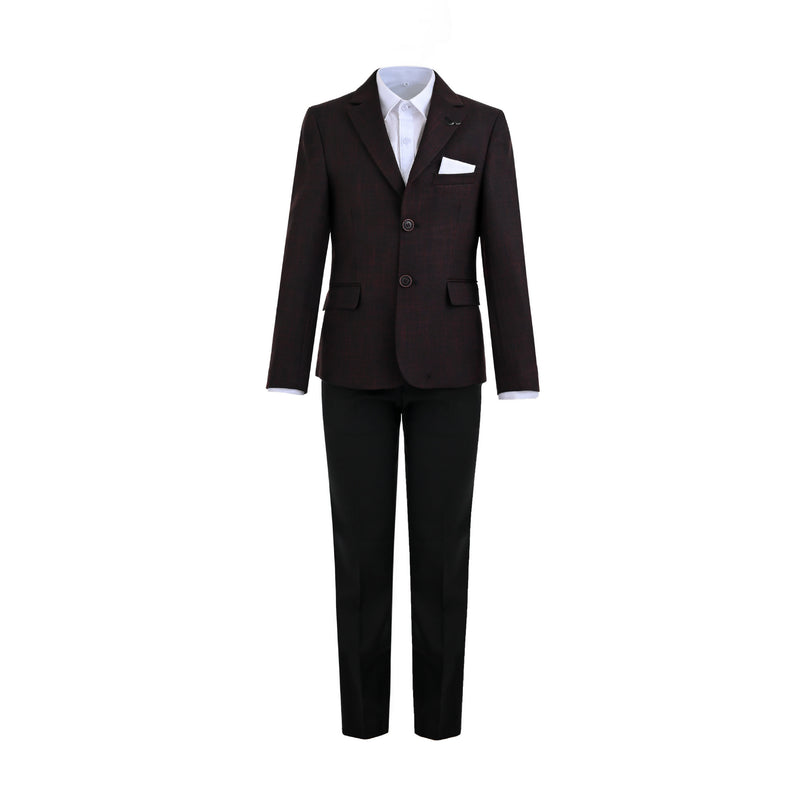 kids atelier moustache Burgundy Alexander Checked Pattern Blazer Suit Set