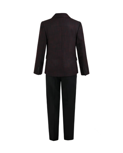kids atelier moustache Burgundy Alexander Checked Pattern Blazer Suit Set