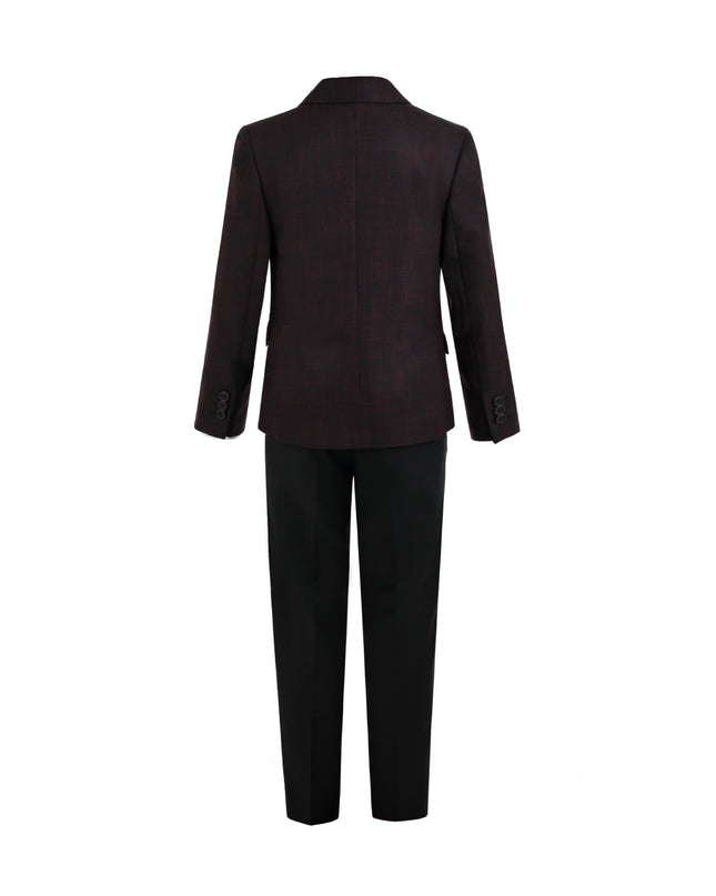 kids atelier moustache Burgundy Alexander Checked Pattern Blazer Suit Set