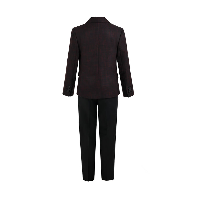 kids atelier moustache Burgundy Alexander Checked Pattern Blazer Suit Set
