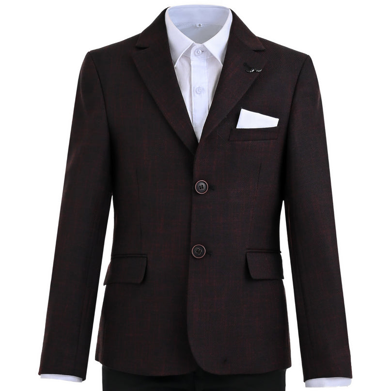 kids atelier moustache Burgundy Alexander Checked Pattern Blazer Suit Set