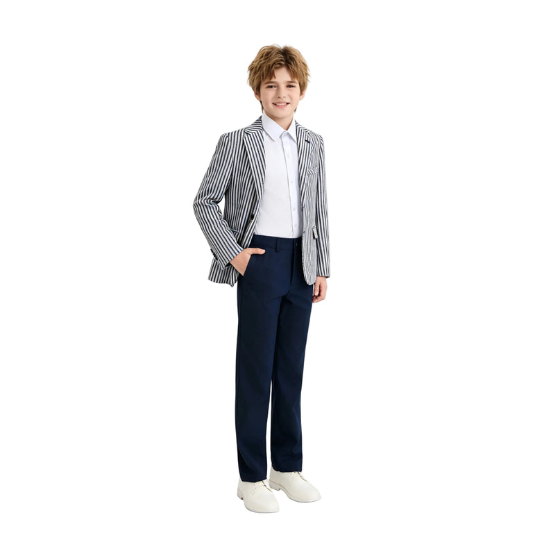 kids atelier moustache Gray Parker Striped Blazer Suit Set with Shirt