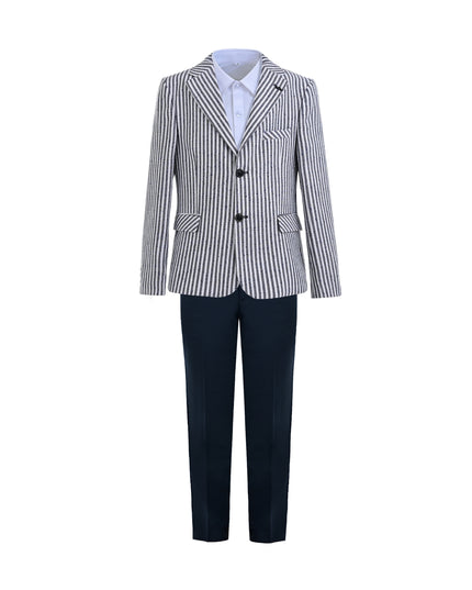 kids atelier moustache Gray Parker Striped Blazer Suit Set with Shirt