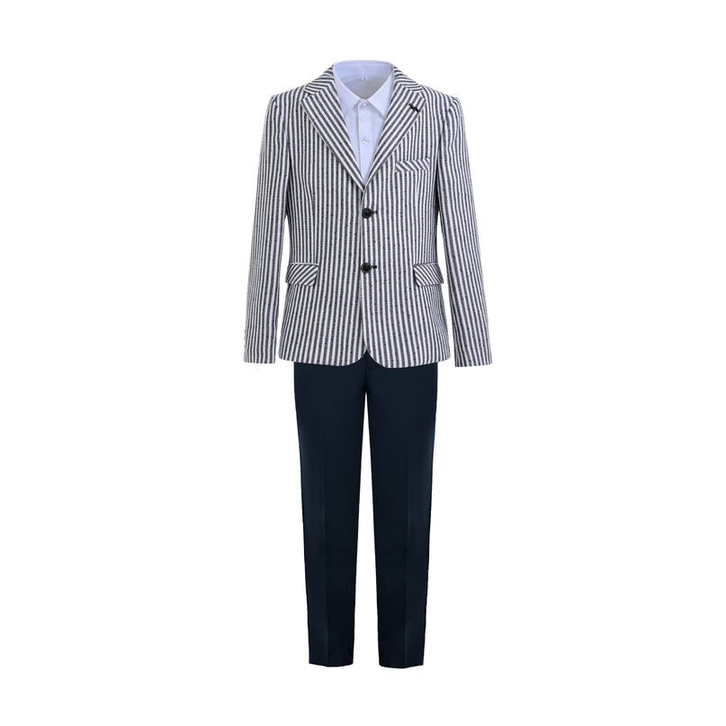 kids atelier moustache Gray Parker Striped Blazer Suit Set with Shirt
