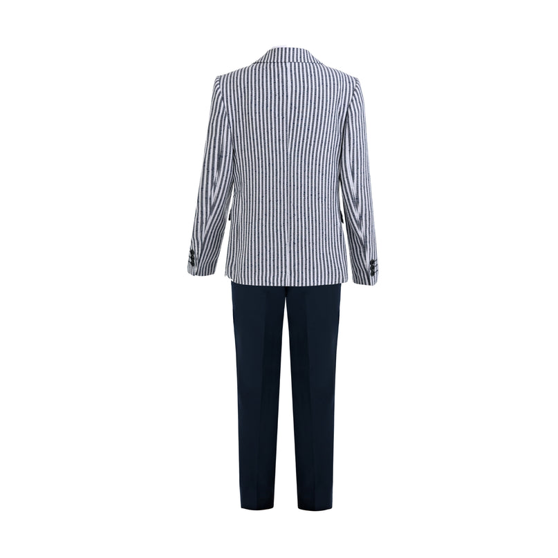 kids atelier moustache Gray Parker Striped Blazer Suit Set with Shirt