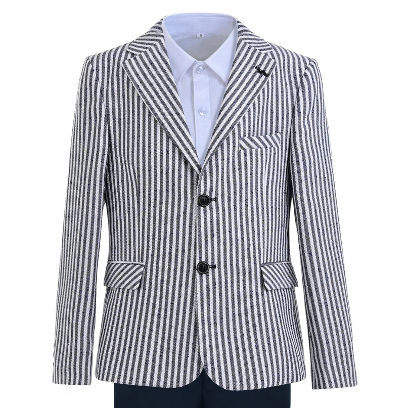 kids atelier moustache Gray Parker Striped Blazer Suit Set with Shirt