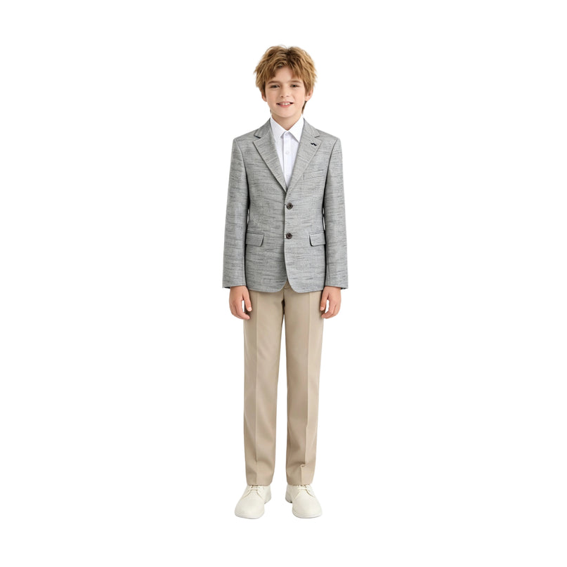 kids atelier moustache Beige Oscar Textured Blazer Suit Set with Shirt