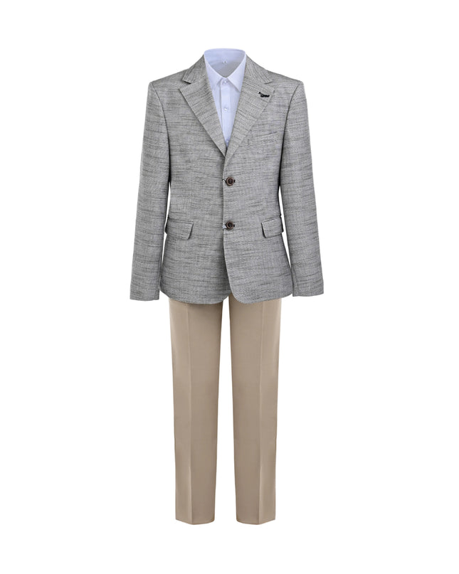 kids atelier moustache Beige Oscar Textured Blazer Suit Set with Shirt