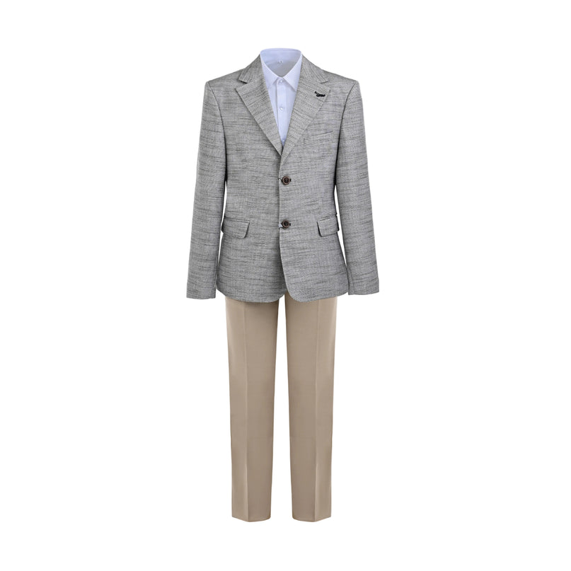 kids atelier moustache Beige Oscar Textured Blazer Suit Set with Shirt