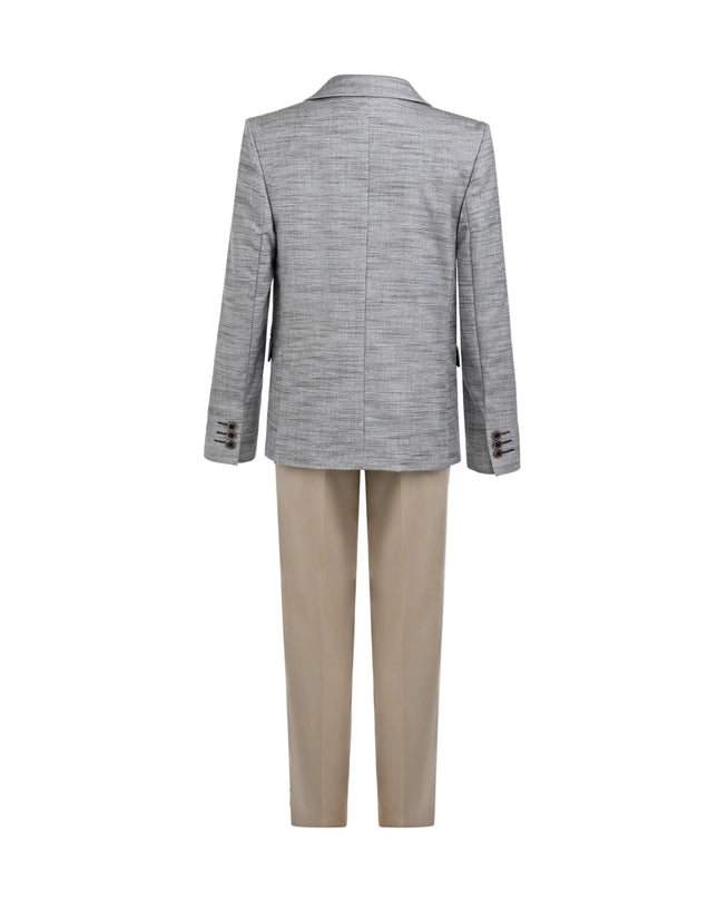 kids atelier moustache Beige Oscar Textured Blazer Suit Set with Shirt