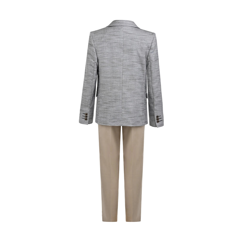 kids atelier moustache Beige Oscar Textured Blazer Suit Set with Shirt
