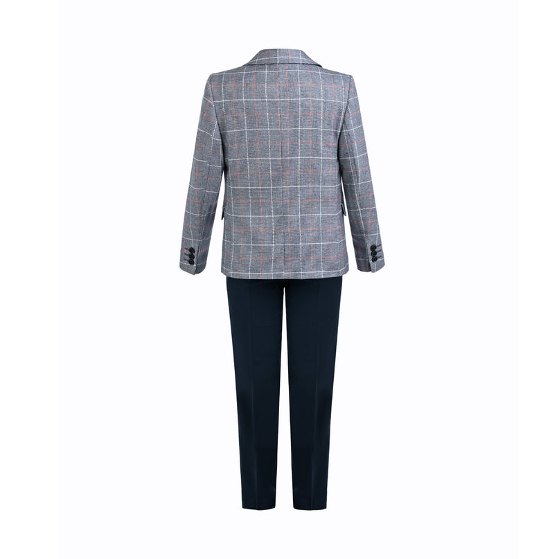 kids atelier moustache Blue Noah Plaid Blazer Suit Set with Shirt