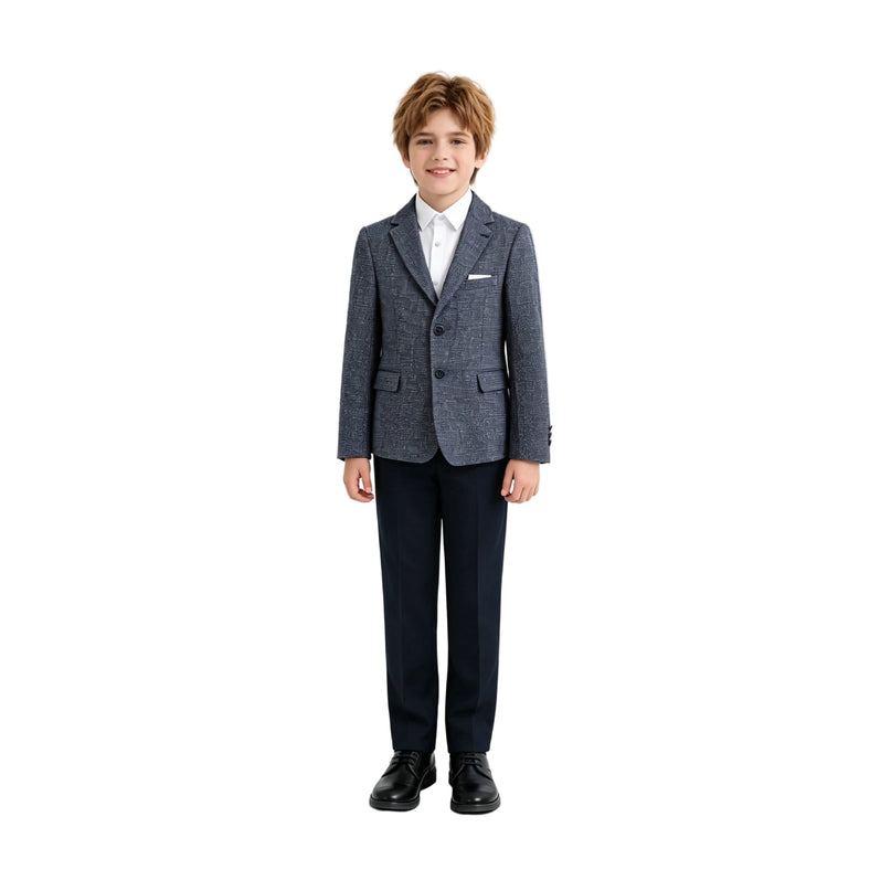 kids atelier moustache Blue Jack Textured Blazer Suit Set