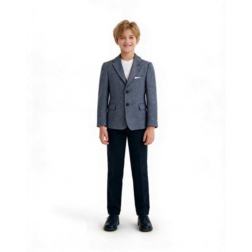 kids atelier moustache Blue Liam Textured Blazer Suit Set 