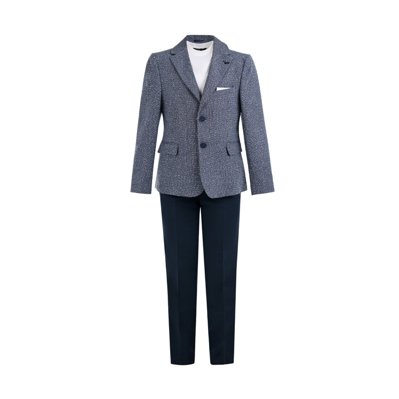 kids atelier moustache Blue Liam Textured Blazer Suit Set 