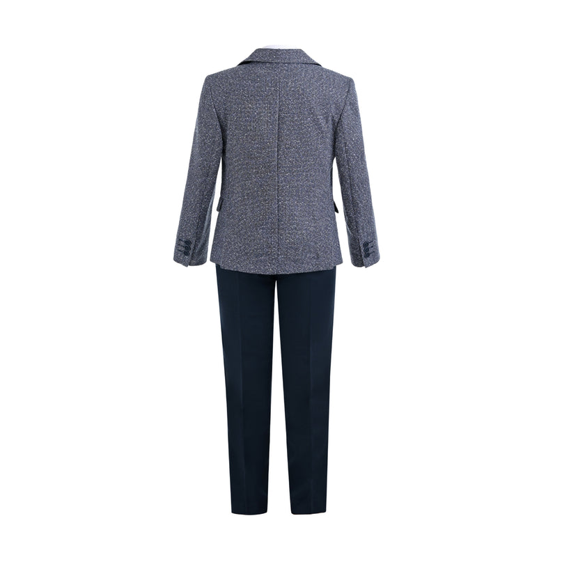kids atelier moustache Blue Liam Textured Blazer Suit Set 