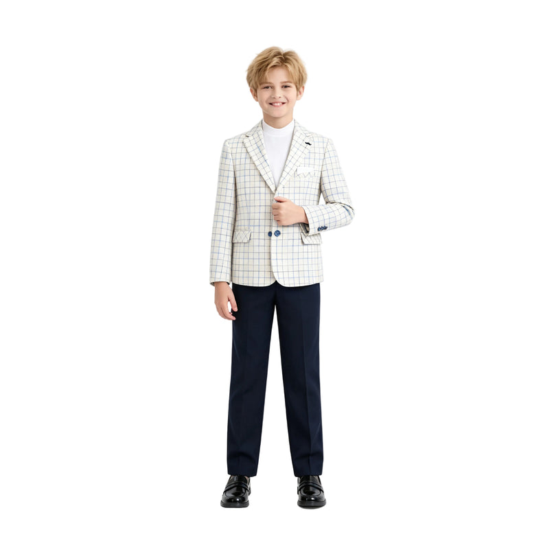 kids ateliet moustache White Henry Checkered Blazer Suit Set