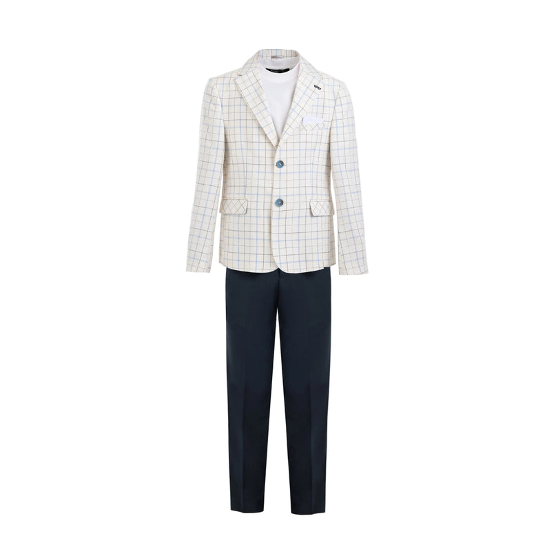 kids ateliet moustache White Henry Checkered Blazer Suit Set