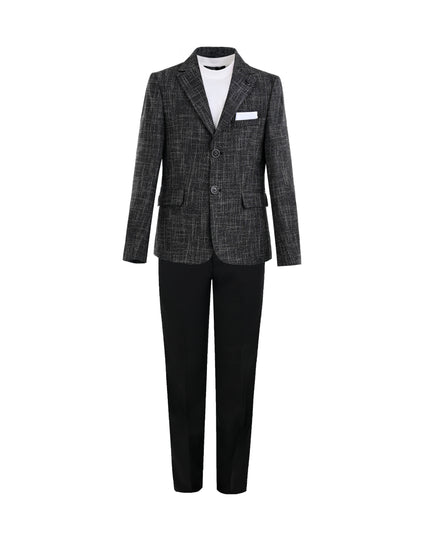 kids atelier moustache Black Benjamin Textured Pattern Blazer Suit Set