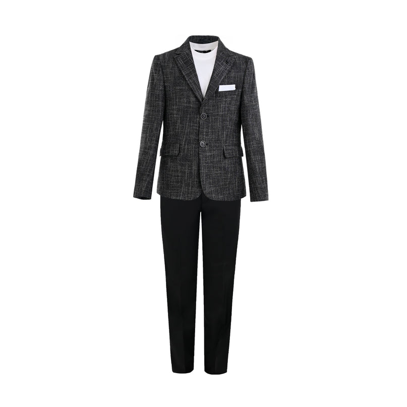 kids atelier moustache Black Benjamin Textured Pattern Blazer Suit Set
