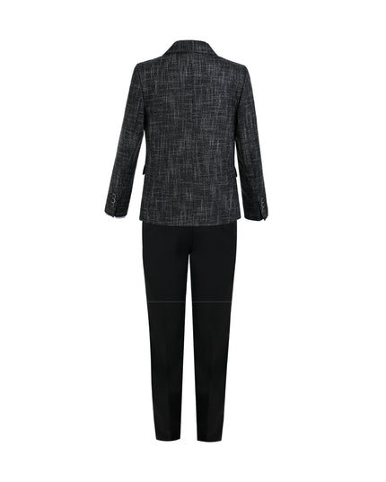kids atelier moustache Black Benjamin Textured Pattern Blazer Suit Set