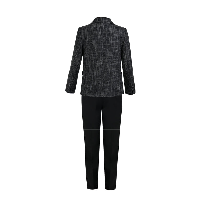 kids atelier moustache Black Benjamin Textured Pattern Blazer Suit Set