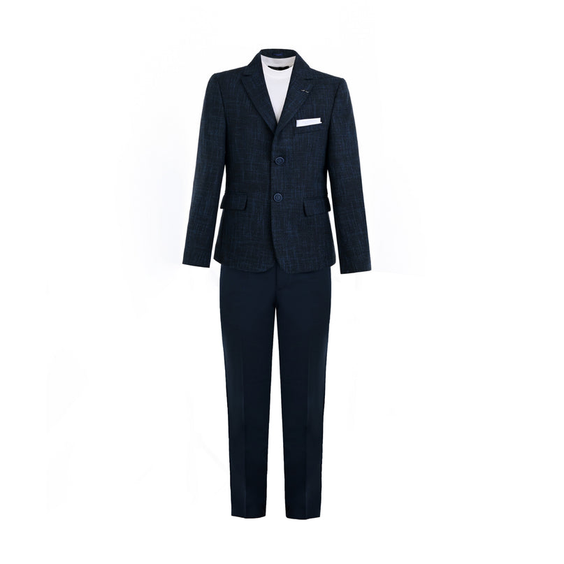 kids atelier moustache Blue Benjamin Textured Pattern Blazer Suit Set