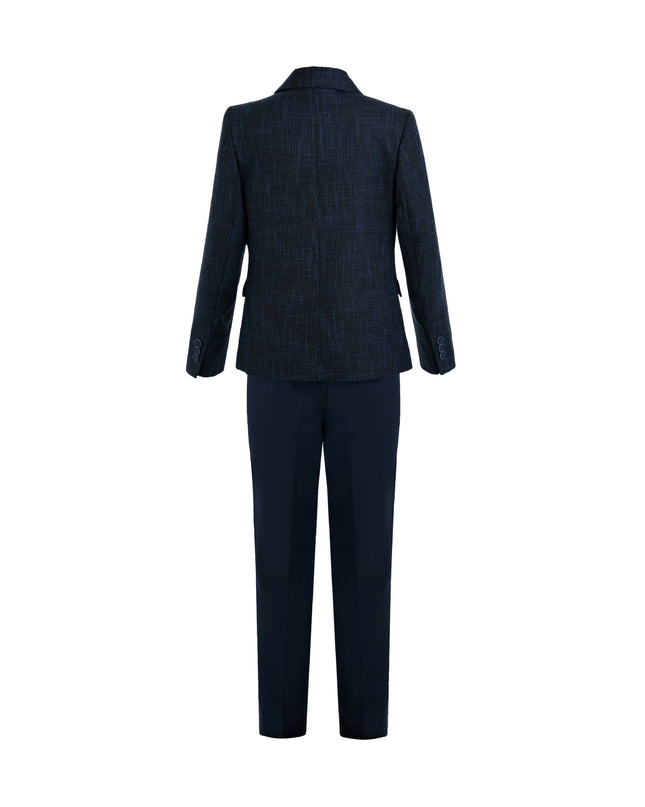 kids atelier moustache Blue Benjamin Textured Pattern Blazer Suit Set