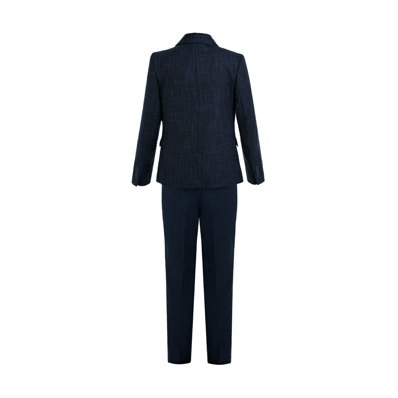 kids atelier moustache Blue Benjamin Textured Pattern Blazer Suit Set