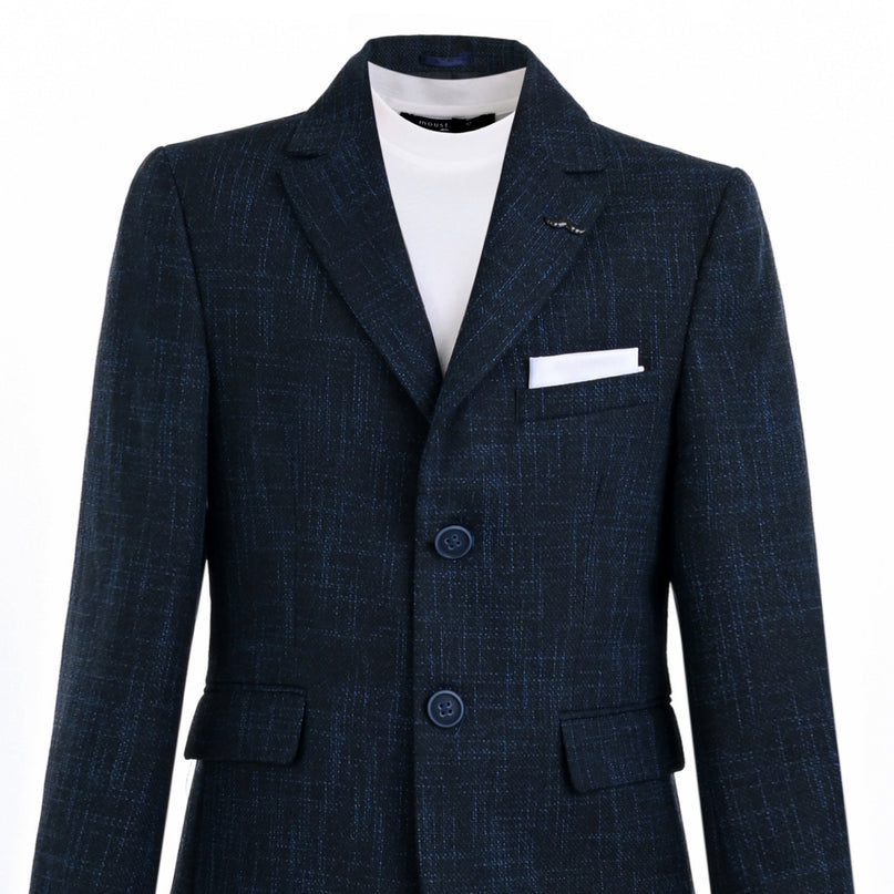kids atelier moustache Blue Benjamin Textured Pattern Blazer Suit Set