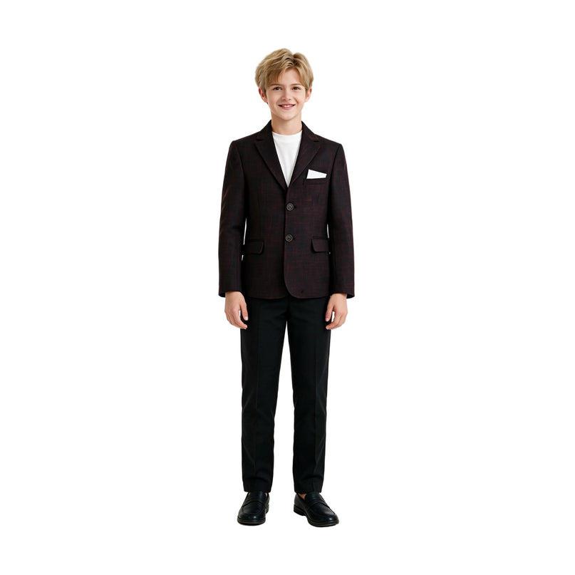 kids atelier moustache Burgundy Benjamin Textured Pattern Blazer Suit Set